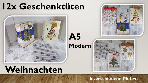 Geschenktüten A5; Weihnachten (12 Stück)