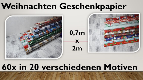 Geschenkpapier Weihnachten Mix (60 Stück)