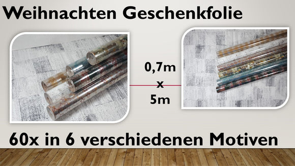 Weihnachten Geschenkfolie Mix (60 Stück)