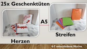 Geschenktüten A5; Herzen + Streifen (25 Stück)