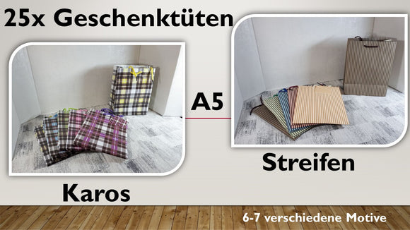 Geschenktüten A5; Karos + Streifen (25 Stück)