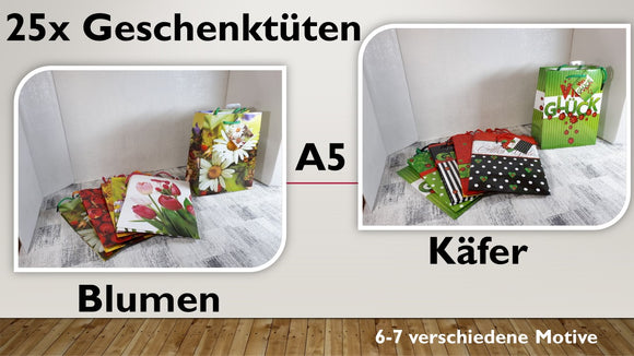 Geschenktüten A5; Blumen + Käfer (25 Stück)