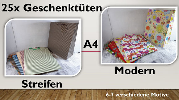 Geschenktüten A4; Streifen + Modern (25 Stück)