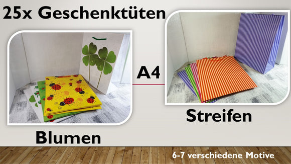 Geschenktüten A4; Blumen + Streifen (25 Stück)