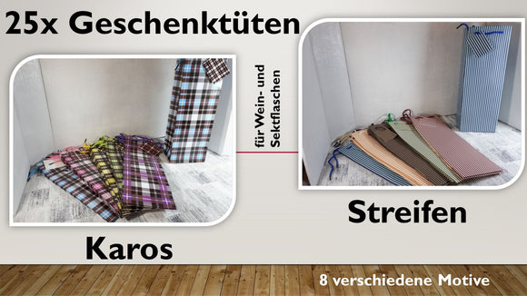 Geschenktüten Flasche; Karos + Streifen (25 Stück)