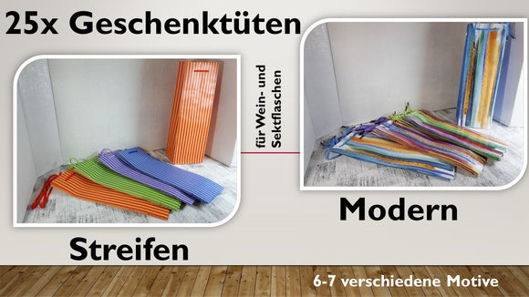 Geschenktüten Flasche; Streifen + Modern (25 Stück)